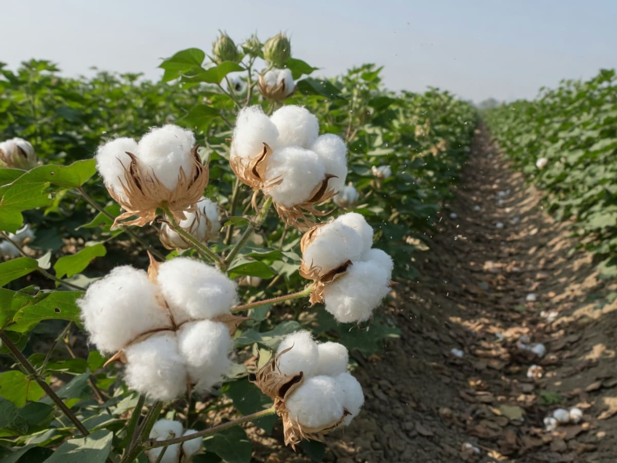 Open white cotton bolls in a Punjab field