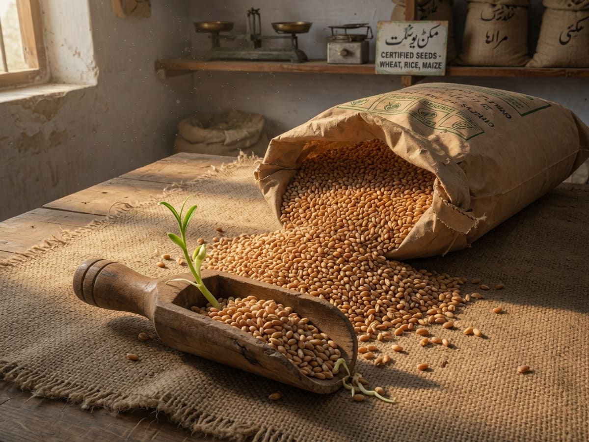 Certified wheat seed grains with a green sprout