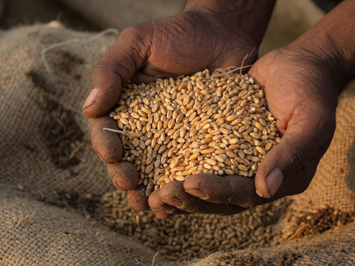 Hands holding Punjab wheat grain — the soil that built Zarkaar
