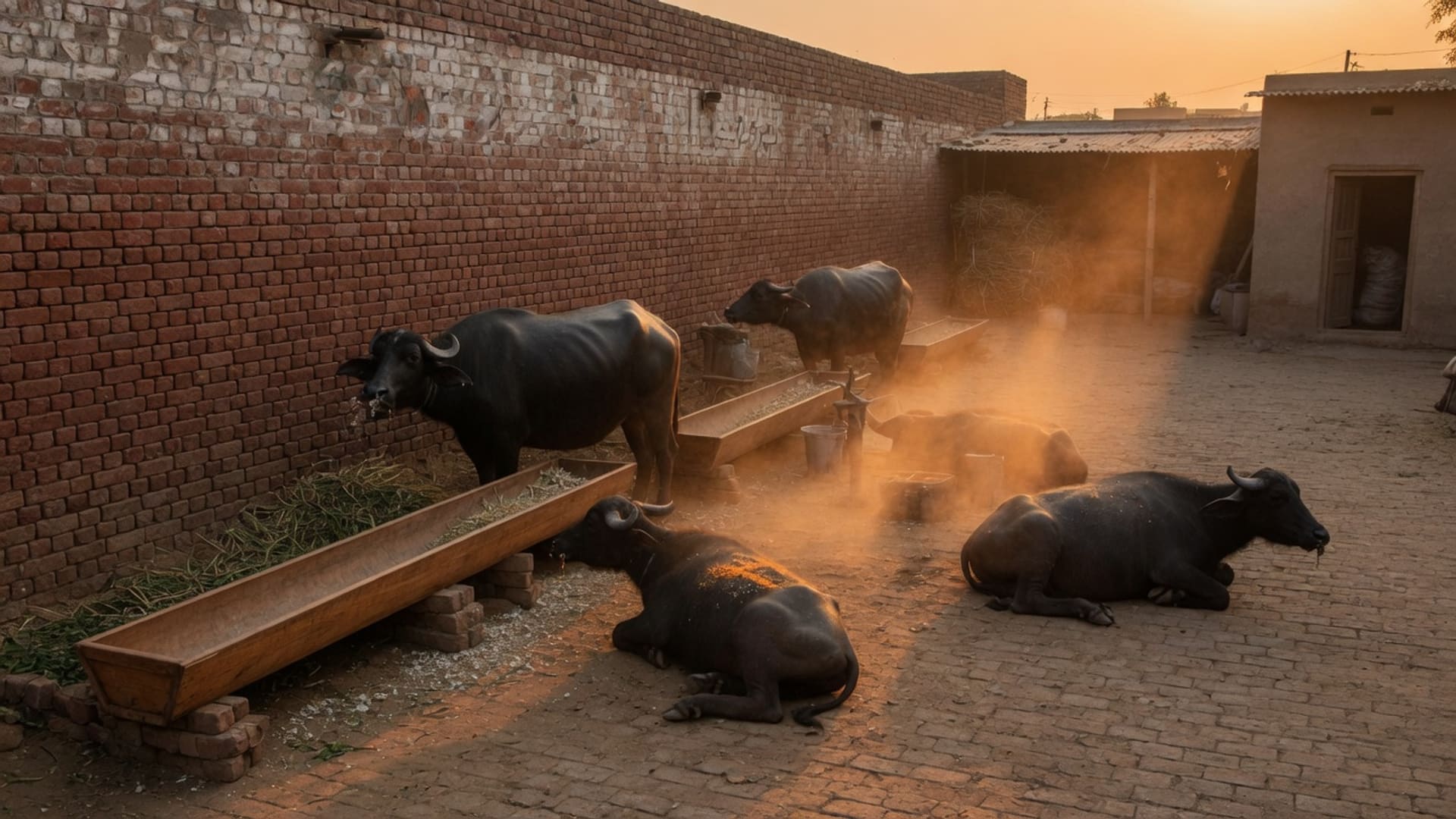 Dairy buffalo and cattle herd on a Punjab farm