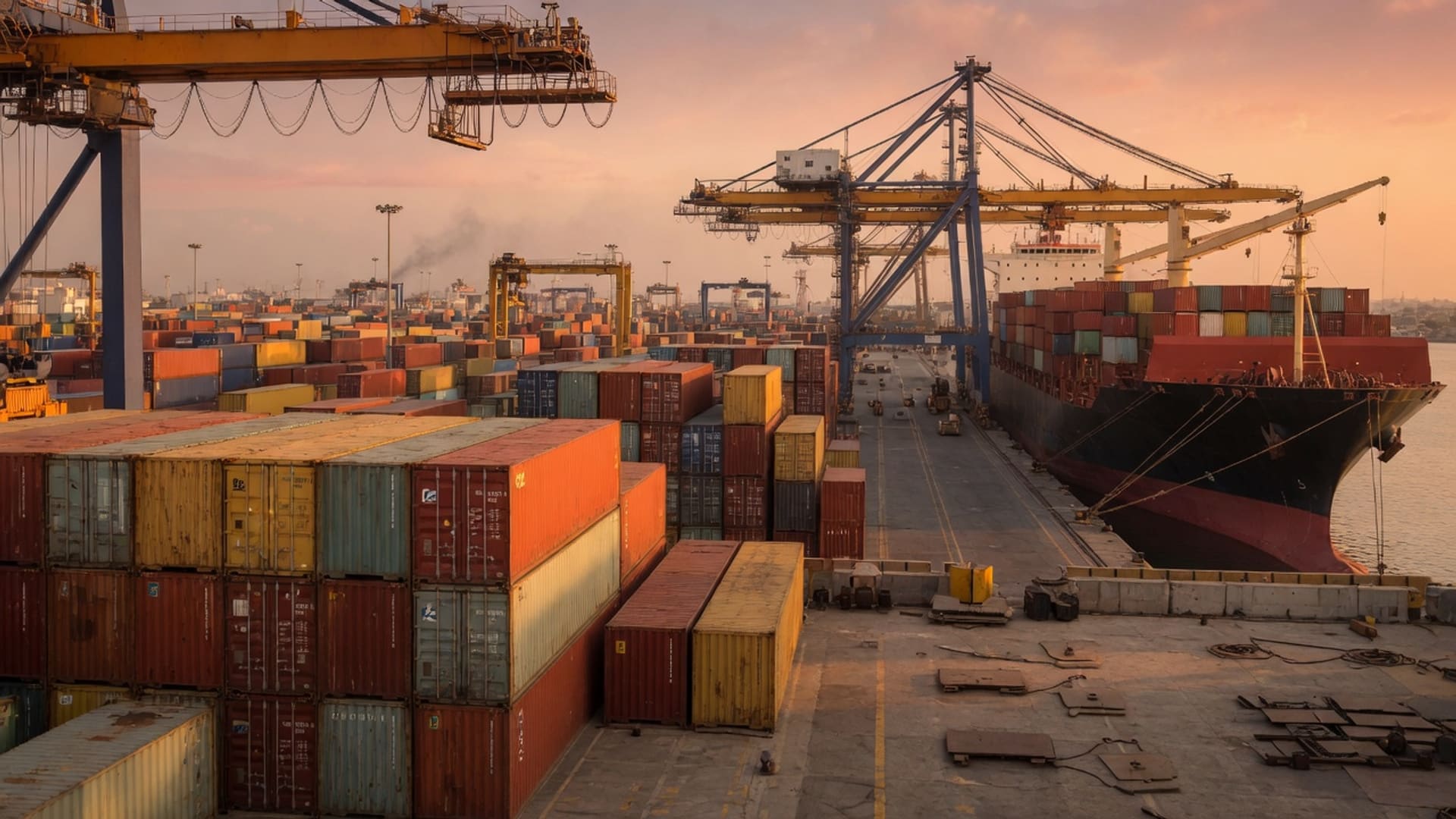 Container ship loading Pakistani agricultural exports at Karachi Port