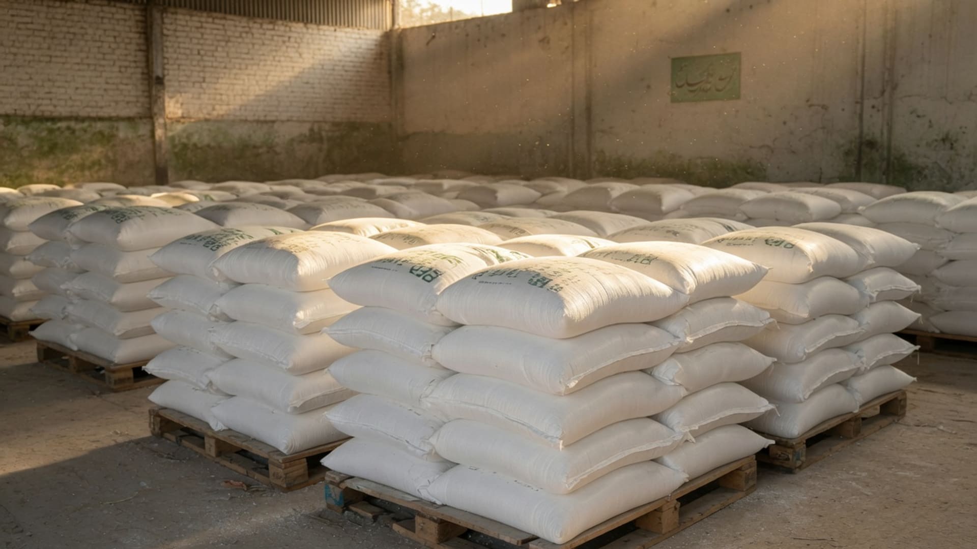Warehouse with FFC fertilizer pallets