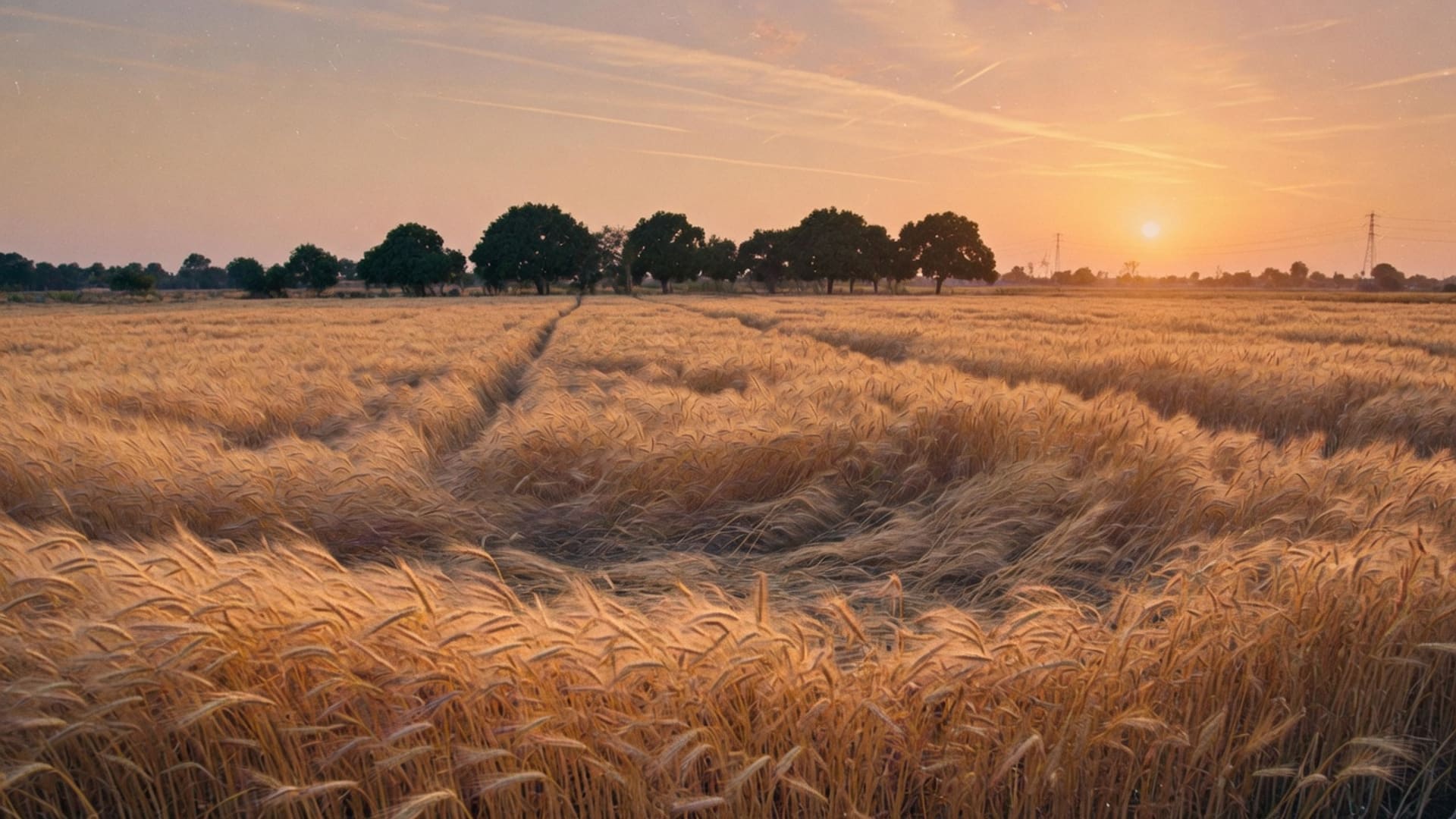 Wheat field at harvest with farmer silhouettes